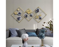 CHIWIN Wanddecoratie Metaal 3D Ginko 3-delige - Moderne Muurdecoratie Woonkamer - Decoratie Wandborden - Muursculptuur Handgemaakt - voor Slaapkamer Woonkamer - 164 x 70 cm - Type A