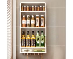 CHIWIN - Wandplank Keuken - 3-Lags Wandrek - met 2 Lades & 6 Haken - voor Keuken Woonkamer Badkamer - Boorvrije Opbergplank - 82x40x10cm - Moderne Keukenorganizer - Wit