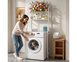 CHIWIN Wasmachine Opbergrek 2 Lagen – Badkamer Rek Met Verstelbare Poten 151 cm