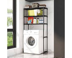 CHIWIN Wasmachine Rek – 3-Lagen Badkamerrek – Vrijstaand Opbergrek zonder Boren – Waterdicht PVC – Antislip – Zwart