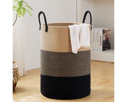 CHIWIN Wasmand Opvouwbaar Katoen - Ronde Wasmand met Hengsel - Wasbox Handgeweven 56L - Wassorteerder - Multifunctioneel Opbergmand - Ademend materiaal