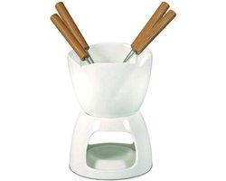 Chocolade fondue set met 4 vorkjes wit | 6 delig