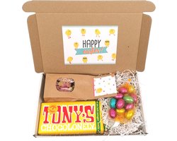 Chocolade Paasgeschenk door de brievenbus - Happy Easter - Tony chocolonely - Chocolade Paaseitjes - Kraft zakje tum tum
