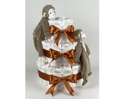 Chouette-Chouette | Luiertaart Neutraal | Kraamcadeau | Geboorte Jongen Meisje | Babyshower | Aap Mickey Clay bruin - Koper