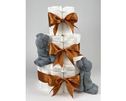 Chouette-Chouette | Luiertaart Neutraal | Kraamcadeau | Geboorte Jongen Meisje | Babyshower | Beren Grey-Blue - Koper