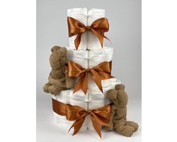 Chouette-Chouette | Luiertaart Neutraal | Kraamcadeau | Geboorte Jongen Meisje | Babyshower | Beren Sand - Koper