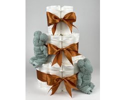 Chouette-Chouette | Luiertaart Neutraal | Kraamcadeau | Geboorte Jongen Meisje | Babyshower | Beren Stone groen - Koper