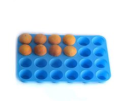 CHPN - 24 stuks Siliconen Mini Muffin Bakvorm 5 cm- Cupcakes - 24 stuks - Blauw - cupcake vormpjes - Muffin Bakvormen - 5 cm Diameter - Blauwe Cupcakes - 24-delige Set