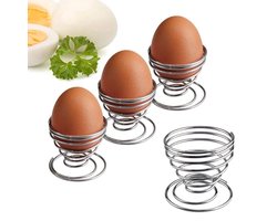 CHPN - Eierdopjes - Eier dop - 4 stuks - Gedraaide eierdopjes - Ei - Eier standaard - Dopje voor eieren - Set van 4 stuks - Zilverkleurig