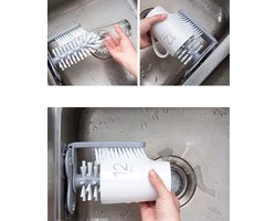 CHPN - Glazen spoelborstel - Spoelborstel voor in gootsteen - Spoelborstel met zuignappen - Glazen borstel met zuignappen - Grijs Wit - Kunststof - 17/14 cm - Schoonmaken - Schoonmaak - Horeca