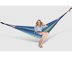 CHPN - Hangmat - Blauw/groene hangmat - 200/150 - Met opbergzak - Stoffen hangmat - Hammock