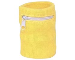 CHPN - Polsbandje met opbergvak - Zweetbandje met rits voor sleutel of geld - Geel - Festival tasje - Handig bandje voor om je pols om kleine dingen In op te bergen