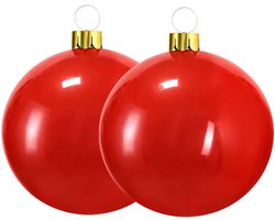 Christmas Decoration mega grote kerstbal - 2x - 65 cm - rood - opblaasbaar