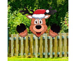 Christmas Fence Peeker Decoration, Over The Fence Christmas Decorations Outdoor Christmas Decorations Reindeer Fence Peeker Decoration for Holiday Garden Fence Decoration