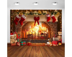 Christmas Fireplace Achtergrond voor Fotografie - Xmas - Openhaard - Rode Bakstenen Muur - Decoraties - Vrolijk Kerstfeest - Feestelijke Familie Party Benodigdheden - Foto Booth Props (7x5ft)