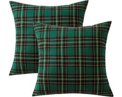 Christmas Pillow Cover - 2 Stuks - Kussenhoes - Kussenhoesjes - 45x45 cm - Kerst Decoratie - Kerst Plaid Gooi Kussenslopen - Voor sofa bank bed woonkamer - Groen