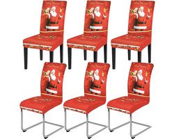 Christmas Stretch Chair Covers, Swing Chair, Set of 4/6 Chair Covers, Universal Elastic Xmas Washable Chairs Protection for Kitchen, Hotel, Party, Dining Room (Set of 6, Santa Claus & Elk)