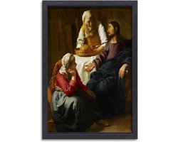 Christus in het huis van Martha en Maria - Johannes Vermeer wanddecoratie - Personen schilderijen - Schilderij op canvas Figuratief - Woonkamer decoratie industrieel - Canvas met baklijst keuken - Woonkamer accessoires canvas met baklijst 50x70 cm