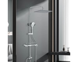Chroom Douchesysteem met 12" (30x30cm) Vierkante Regenhoofddouche & Opbergrek - 2 Waterfuncties, Handdouche, Zonder Kraan, Voor Badkamer