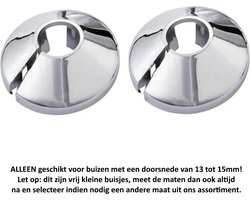 Chroom kleurige / zilver kleurige radiator rozetten voor (kleine) buizen met diameters tussen de 13 en de 15mm, (Voor buisomtrek 41 - 47mm) per 2 stuks