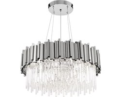 Chroom moderne kristallen kroonluchter verlichting in de woonkamer luxe zilveren kristallen lamp voor eetkamer woondecoratie lichtarmatuur Moderne Kristallen Hanglamp, Ronde Chroom Kristallen Kroonluchter Hedendaagse Luxe Hangende Plafondverlichting