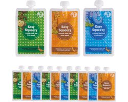 Chuckle – 10 Herbruikbare Knijpzakjes, 170ml – Blauw, Groen & Oranje