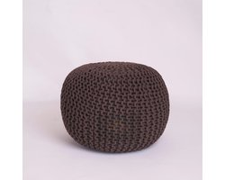 Chunky Gebreide Ronde Poef van 100% Katoen voor Woonkamer - Handgemaakt Voetbank voor Kinderen en Volwassenen - Kleur Cream