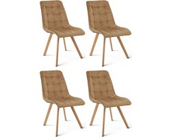 CIEZA Eetkamerstoelen – Set van 4 – Groen Velvet – Houten Poten – Comfortabele Ergonomische Zitting – Modern Design – Velvet Stoel voor Woonkamer, Keuken en Eetkamer – Max. 110 kg per Stoel