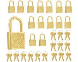 Cijferslot-kofferslotjes met cijferslot-cijferslot hangslot-Set van 15 hangsloten - Vintage hangsloten, retro metalen sloten en sleutels - Mini antieke dagboeksloten - Geschikt voor kleine kisten, dozen, notitieboekjes, bagage - Geel - 3,2 x 1,8 cm