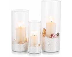Cilinder Kaarshouder Set van 3 - Heldere Vaasje voor Theelichten en Decoratie