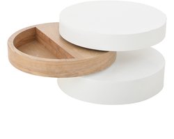 Cilindrische salontafel 60 x 60 x 35,1 cm, bovenblad 360° draaibaar, draaibare salontafel, drielaagse salontafel, 3 legplanken