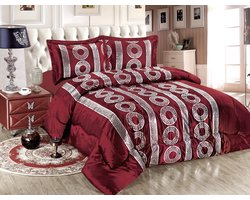 Cinar ® Luxe Bedsprei Set - 3 Delig - Deken/sprei 230x250 cm - 2 kussenslopen 50x70 cm - Rood/Zilver