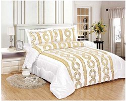 Cinar ® Luxe Bedsprei Set - 3 Delig - Deken/sprei 230x250 cm - 2 kussenslopen 50x70 cm - Wit/Goud