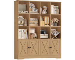 CINK & Co Boekenkast met 12 open vakken en 2 vakken met deuren - Eikenkleur - 121 x 29,8 x 144,8 cm