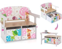 CINK & Co Kinderbank 3-in-1 - Kindertafel en Zitbank met 2 Opbergmanden - Wit