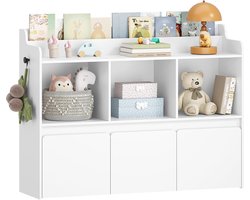 CINK & Co Kinderboekenkast 108 cm - Met 3 Rolbare Lades en Boekenvak - 3 Open Vakken en Haken - Wit - 108 x 30 x 80 cm