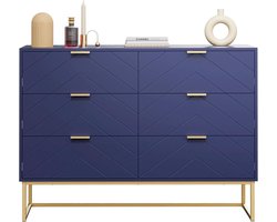 CINK & Co Ladekast met 6 lades - Dressoir met metalen onderstel voor slaapkamer, woonkamer en hal - Blauw - 100 x 34 x 73,5 cm
