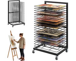 CINK & Co® Mobiel Droogrek met 19 Uitneembare Rekken - voor Tekeningen en Papier - Metaal - Zwart - 40,5 x 30 x 70,5 cm