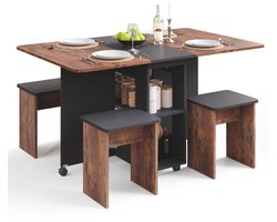 CINK & Co Opklapbare eettafel 120 cm - Met 4 klapstoelen - Op wielen - Bruin en zwart