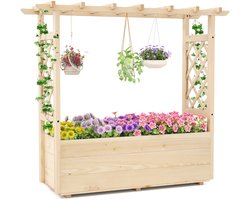CINK & Co Plantenbak 118 x 40 x 103 cm - Verhoogd met 2 Klimrekken - Voor Balkon en Tuin - Onbehandeld Hout - Naturel