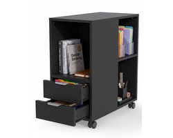 CINK & Co Rolcontainer met Lade - Verstelbare Plank - Voor A4-ordners en Printer - Zwart