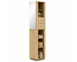 CINK & Co Spiegelkast 164,6 cm - Draaibaar met Passpiegel - Met 4 Planken en 2 Lades - Naturel Hout - 40 x 35 x 164,6 cm
