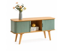 CINK & Co® TV-Meubel met Schuifdeuren, Kabeldoorvoer en Open Vak - Blauw en Naturel - 120 x 40 x 58 cm