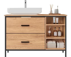 CINK & Co Wastafelonderkast 90 cm - 2 Lades en 3 Open Vakken - Met Sifonuitsparing - Licht Eiken en Zwart - 90 x 30 x 60 cm