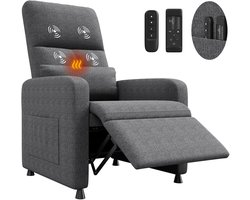 CINK Comfort® Elektrische Relaxfauteuil – Met Massage & Verwarming – Verstelbare Rugleuning – Met USB & Afstandsbediening – Grijs