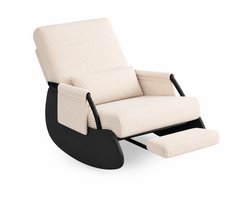 CINK Comfort® Schommelstoel met Voetensteun Beige – Corduroy Relaxstoel met Verstelbare Rugleuning, Afneembare Wasbare Hoes en Kussen – Comfortabele Loungestoel voor Woonkamer, Slaapkamer en Leeshoek