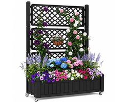 CINK Garden® Verhoogde Plantenbak met Klimrek en Wielen – 108,5 x 44 x 155 cm – Verrijdbare Moestuinbak met Trellis – Zelfwaterend Systeem – Buiten Plantenbak voor Bloemen, Groenten en Klimplanten – Zwart