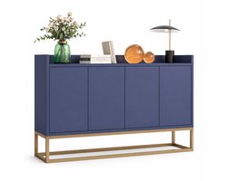 CINK Haus® Dressoir 120cm – Buffetkast 4-Deurs – Modern Minimalistisch – Blauw – Opbergkast Voor Woonkamer, Keuken & Hal