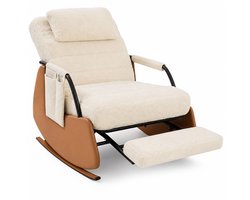 CINK Home® Relaxstoel met Voetensteun – Verstelbare Lounge Stoel – Schommelstoel met Hoofdsteun – Comfort Fauteuil Woonkamer – Beige