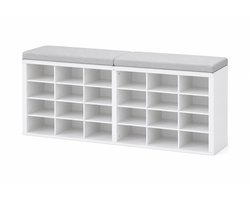 CINK Home® Schoenenbank met Zitkussen - Schoenenkast met 24 Vakken - Wit Schoenenrek met Opbergruimte - Halbank voor Gang, Slaapkamer en Entree - 150 cm